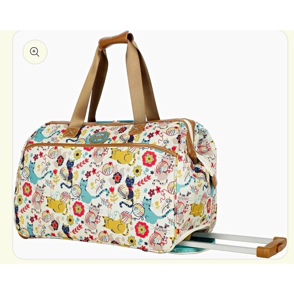 Lily Bloom large weekender travel rolling duffle bag floral cat design